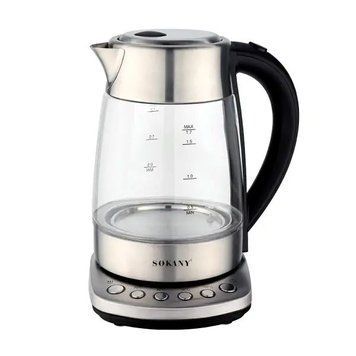 Електрочайник скляний Sokany SK-09003 з підтримкою та регулюванням температури 1,7 л, сталь SK-09003 фото
