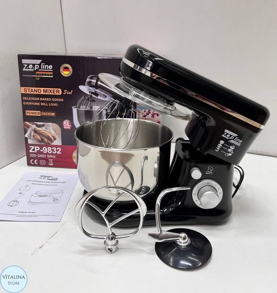 Кухонний тістоміс міксер 3в1 на 3500Вт 5літрів Zepline ZP-9832 Black ZP-9832 Black фото