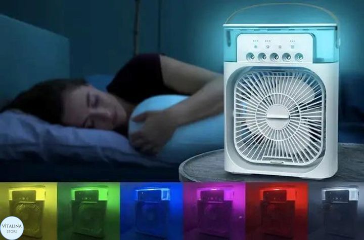 Настільний вентилятор-зволожувач повітря з кольоровою LED підсвіткою RGB Fan Led фото